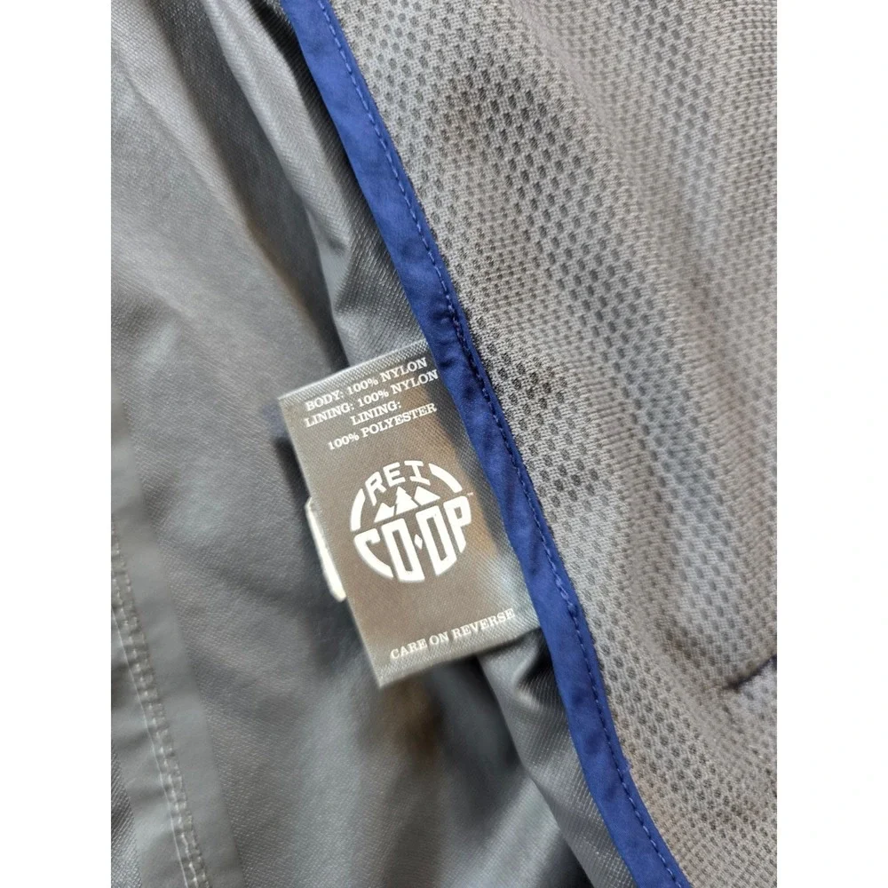 REI Co-op Rain Jacket Mens L Blue Nylon Hooded Waterproof Windbreaker Packable